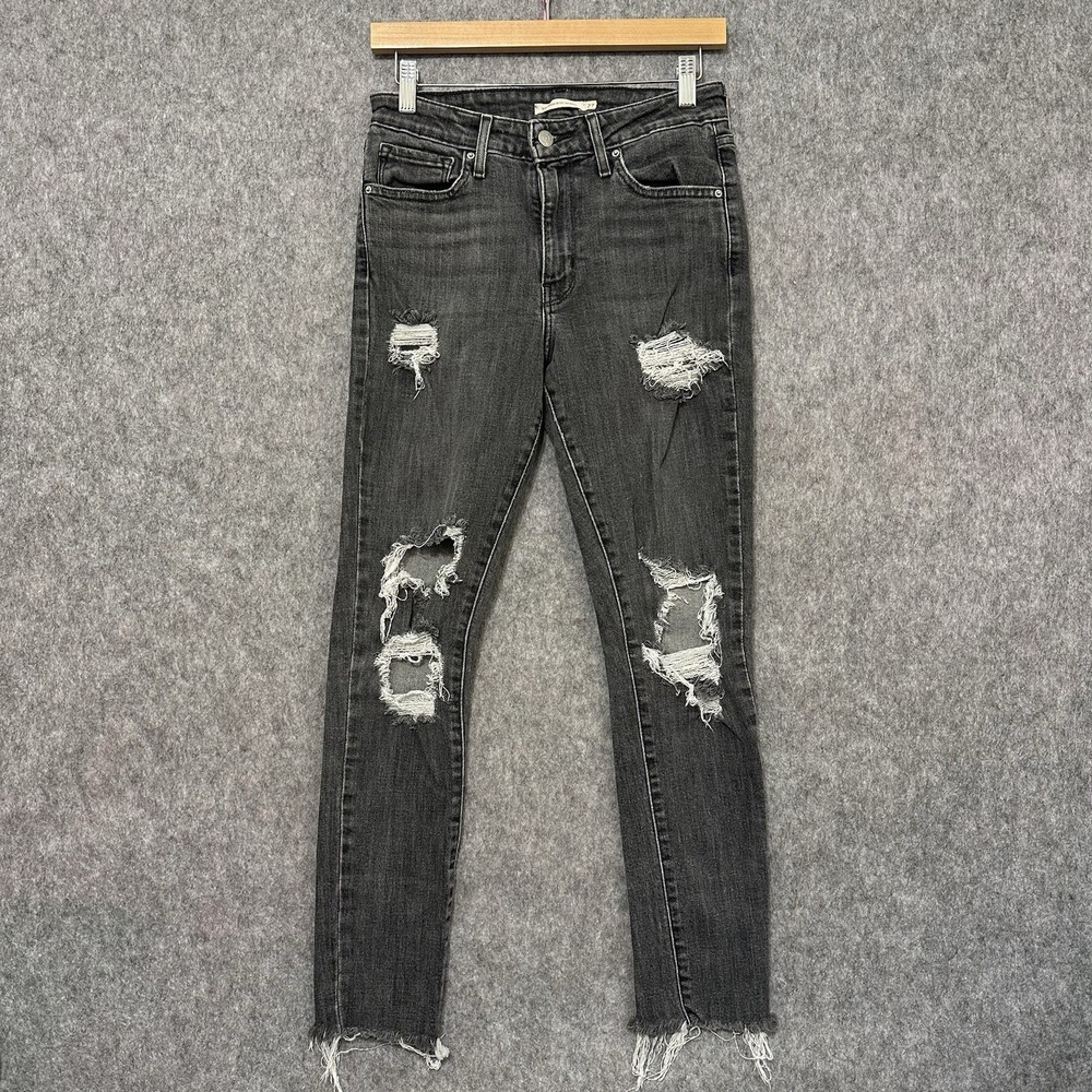 Levi's 721 High Rise Skinny Jeans Women's 27x30 Faded Black Distressed Raw